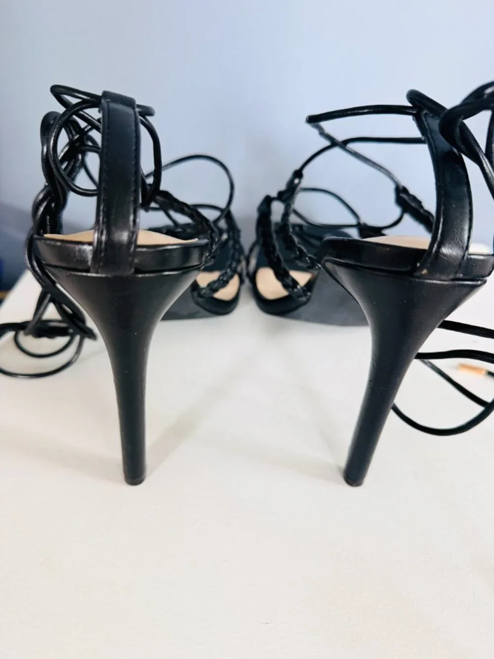 Black leather heels from Too cool for fur for women. Very good condition.